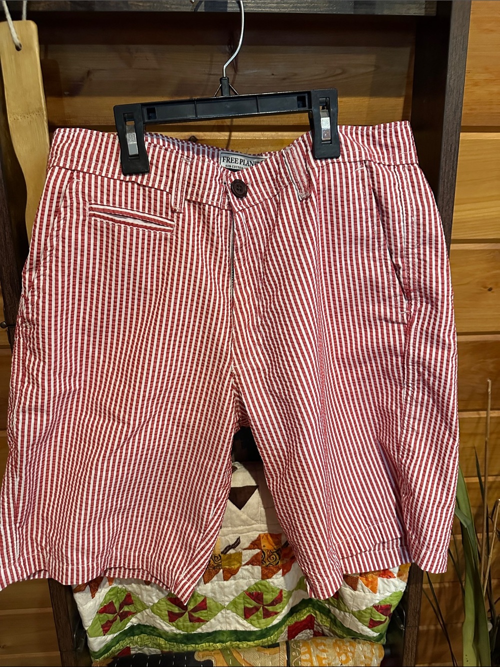 Free Planet Red and White Striped Seersucker Shorts